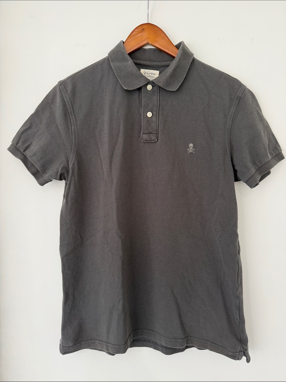 J. Crew Men’s Charcoal Gray Polo with Skull Embroidery
